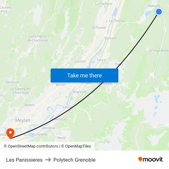 Les Panissieres to Polytech Grenoble map