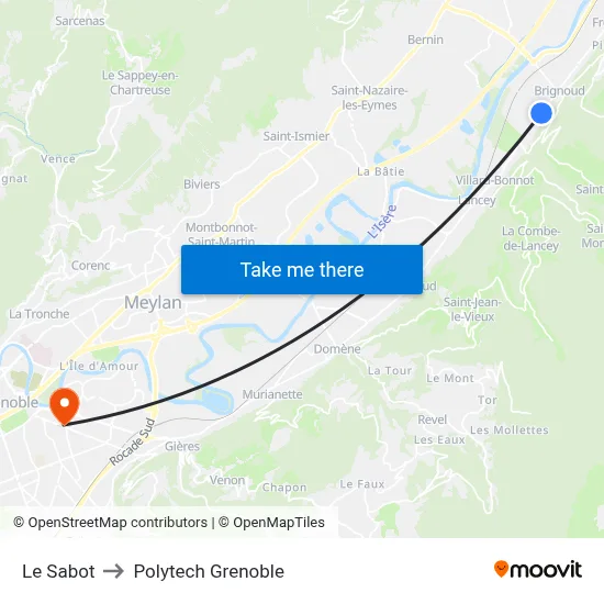 Le Sabot to Polytech Grenoble map