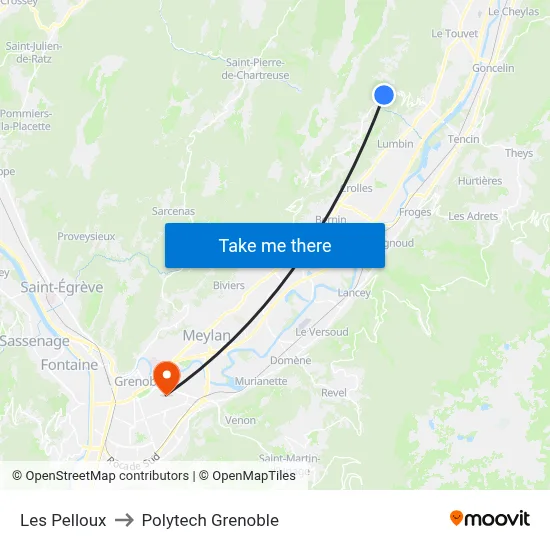 Les Pelloux to Polytech Grenoble map