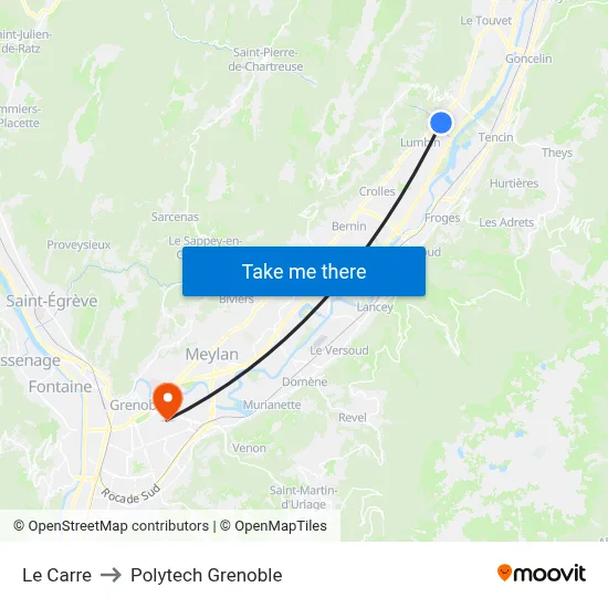 Le Carre to Polytech Grenoble map