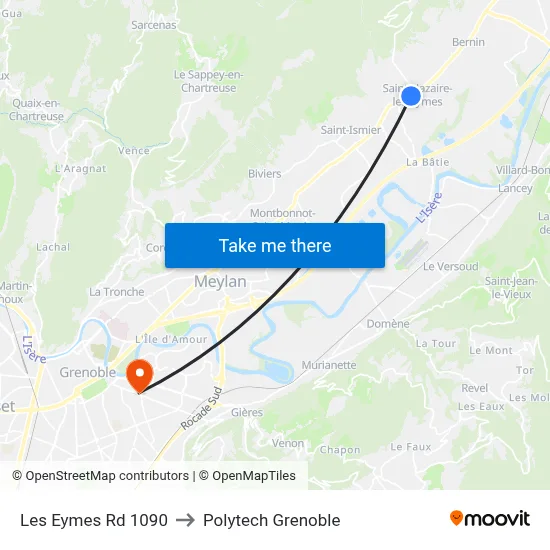 Les Eymes Rd 1090 to Polytech Grenoble map