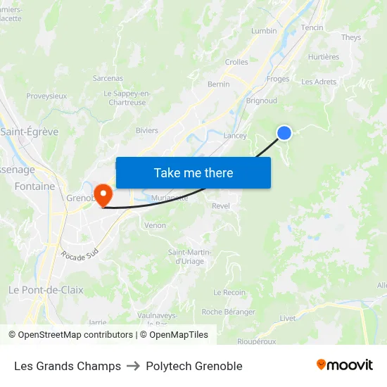 Les Grands Champs to Polytech Grenoble map