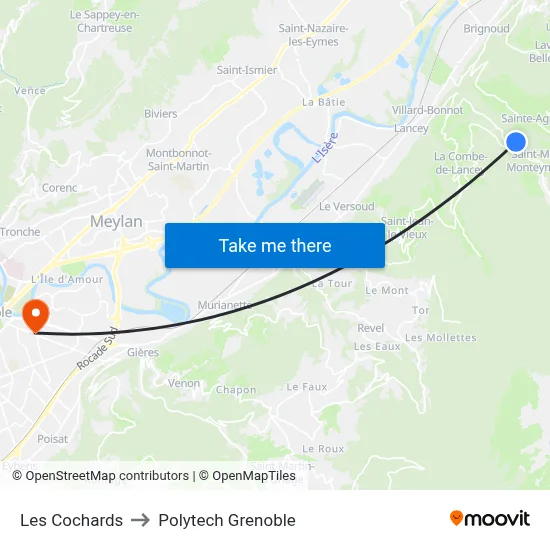 Les Cochards to Polytech Grenoble map