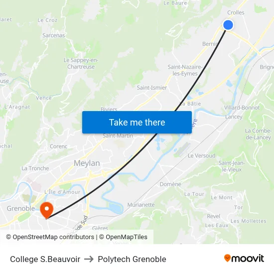 College S.Beauvoir to Polytech Grenoble map
