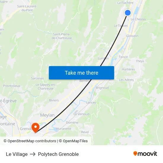 Le Village to Polytech Grenoble map