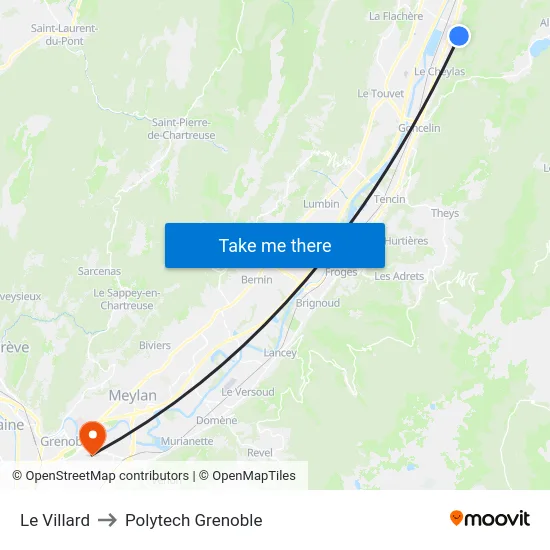 Le Villard to Polytech Grenoble map