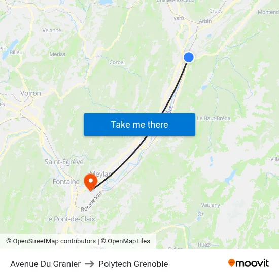 Avenue Du Granier to Polytech Grenoble map