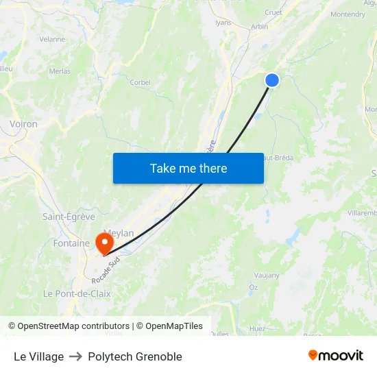 Le Village to Polytech Grenoble map