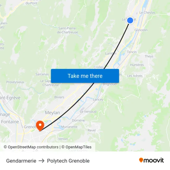 Gendarmerie to Polytech Grenoble map