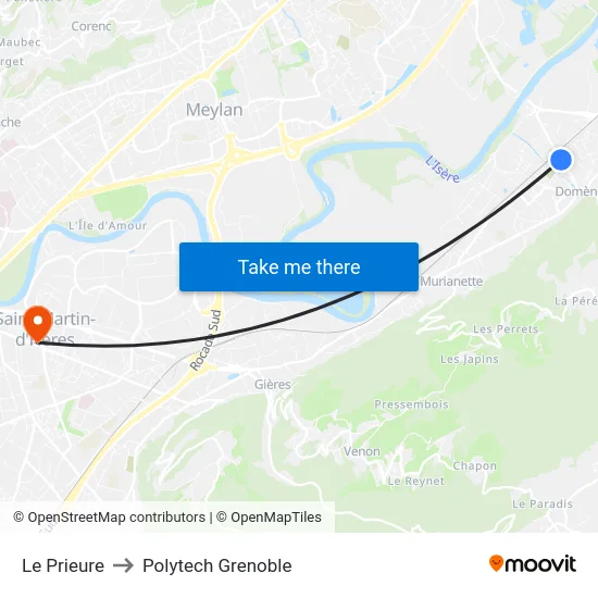 Le Prieure to Polytech Grenoble map