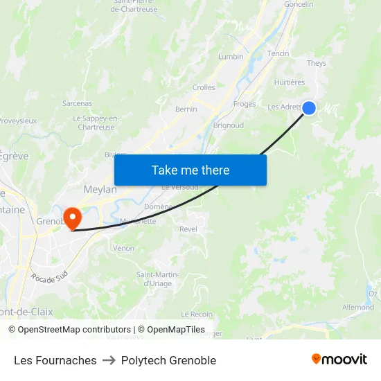 Les Fournaches to Polytech Grenoble map