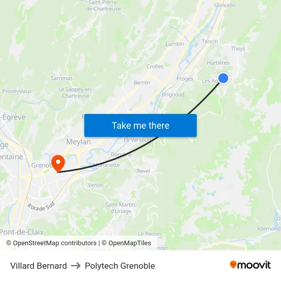 Villard Bernard to Polytech Grenoble map