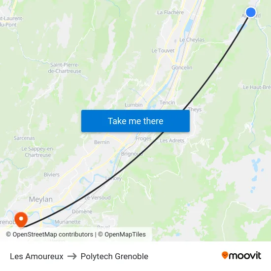 Les Amoureux to Polytech Grenoble map