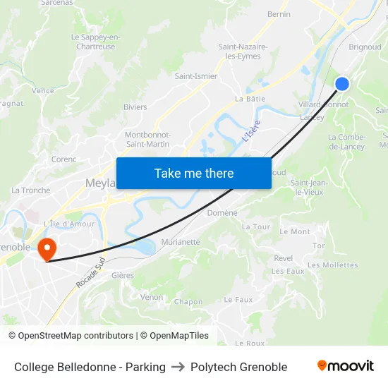 College Belledonne - Parking to Polytech Grenoble map