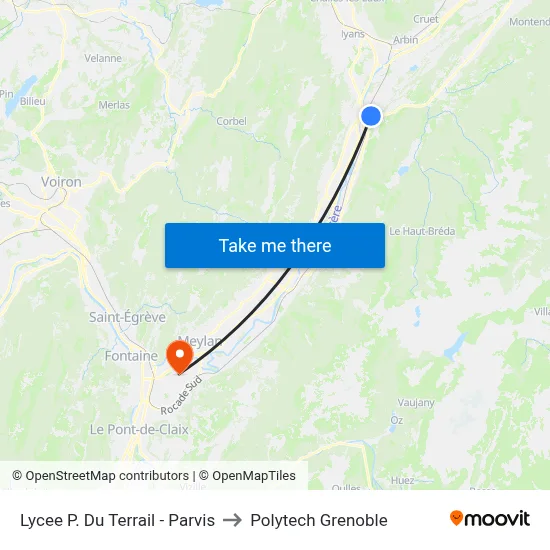 Lycee P. Du Terrail - Parvis to Polytech Grenoble map