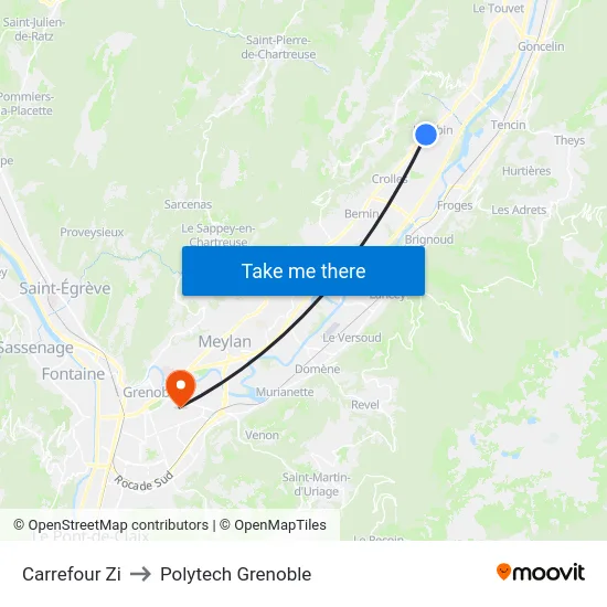 Carrefour Zi to Polytech Grenoble map