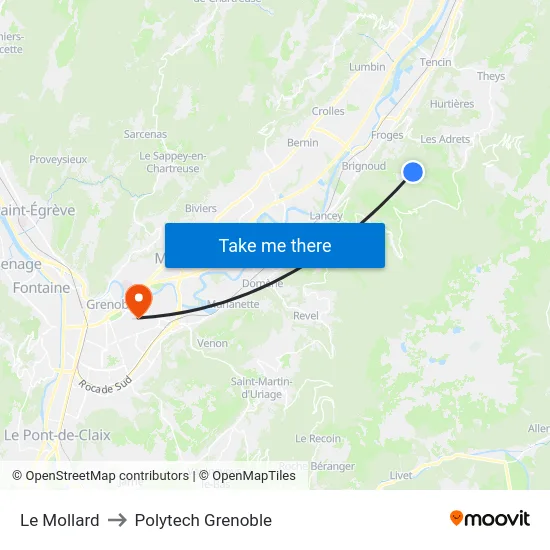 Le Mollard to Polytech Grenoble map
