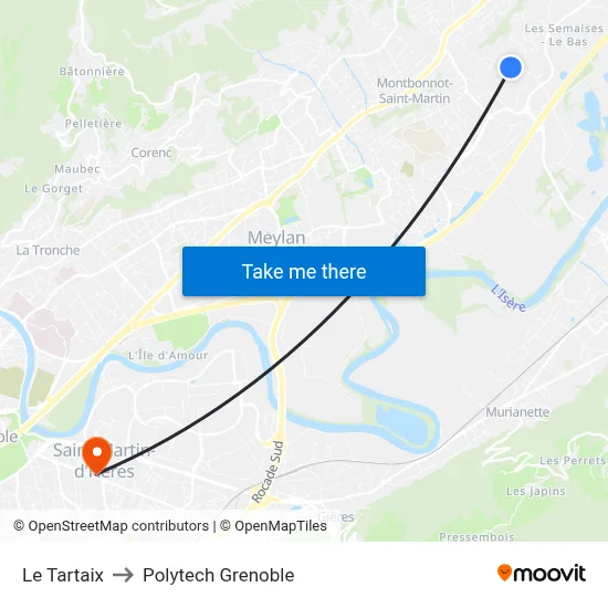 Le Tartaix to Polytech Grenoble map