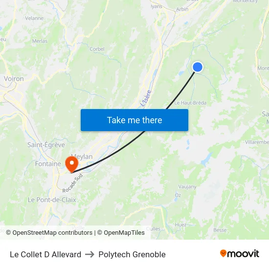 Le Collet D Allevard to Polytech Grenoble map