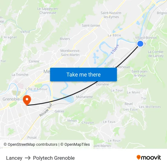 Lancey to Polytech Grenoble map