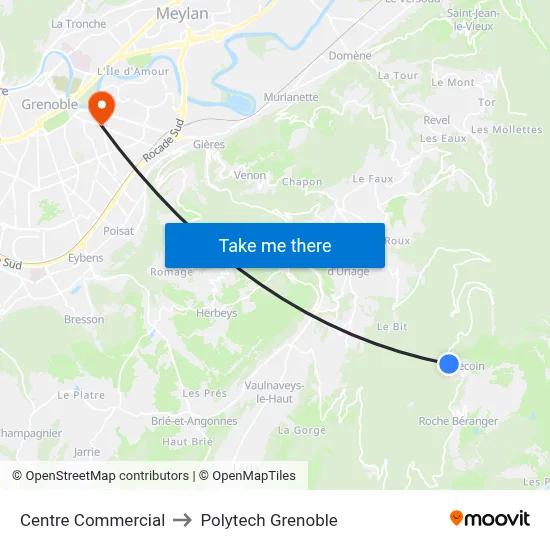 Centre Commercial to Polytech Grenoble map