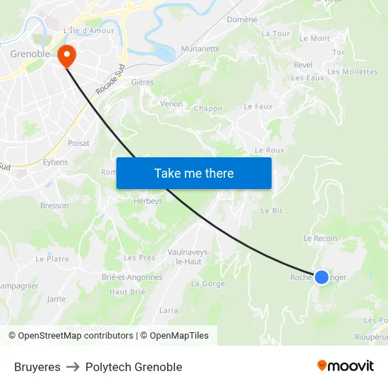 Bruyeres to Polytech Grenoble map