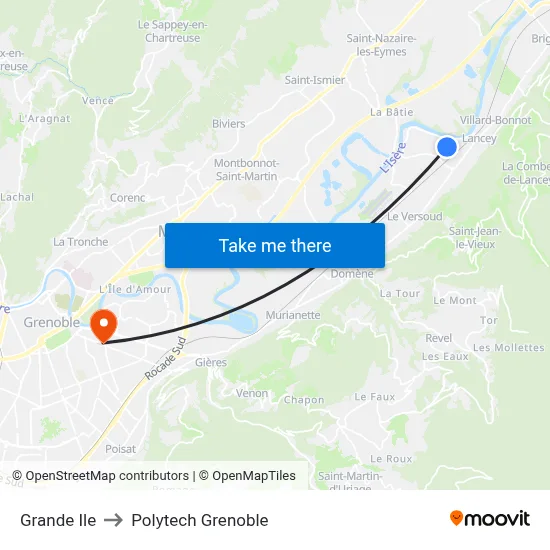 Grande Ile to Polytech Grenoble map