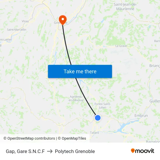 Gap, Gare S.N.C.F to Polytech Grenoble map
