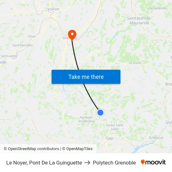 Le Noyer, Pont De La Guinguette to Polytech Grenoble map