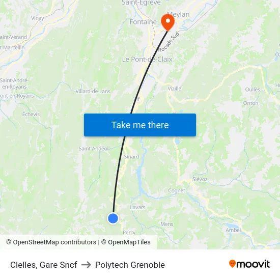 Clelles, Gare Sncf to Polytech Grenoble map