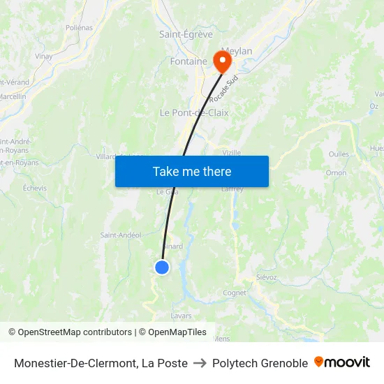 Monestier-De-Clermont, La Poste to Polytech Grenoble map