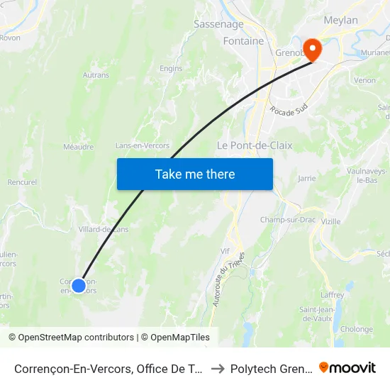 Corrençon-En-Vercors, Office De Tourisme to Polytech Grenoble map