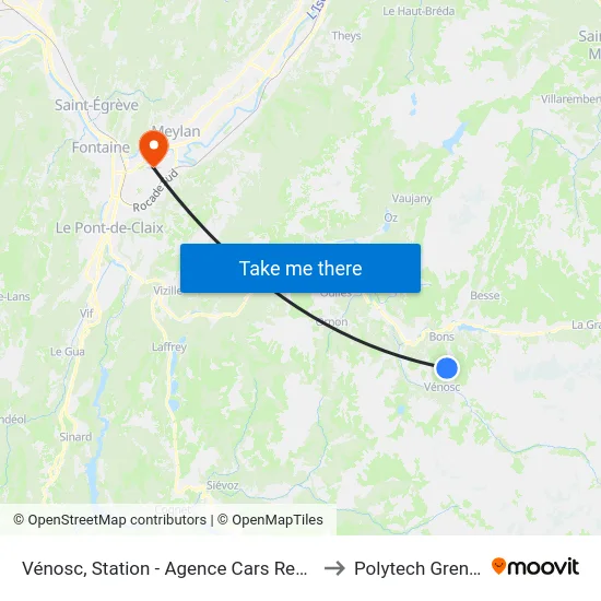 Vénosc, Station - Agence Cars Region Vfd to Polytech Grenoble map