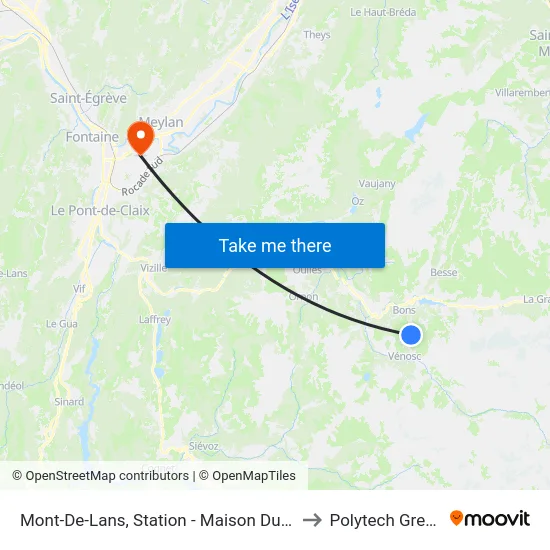 Mont-De-Lans, Station - Maison Du Tourisme to Polytech Grenoble map