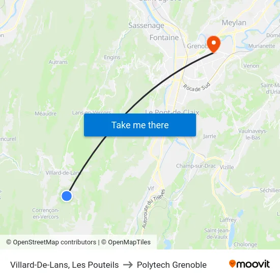 Villard-De-Lans, Les Pouteils to Polytech Grenoble map