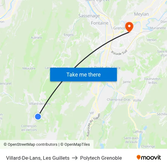 Villard-De-Lans, Les Guillets to Polytech Grenoble map