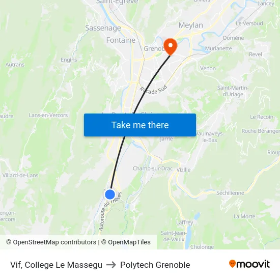 Vif, College Le Massegu to Polytech Grenoble map