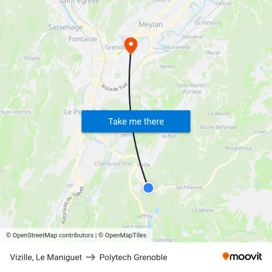 Vizille, Le Maniguet to Polytech Grenoble map