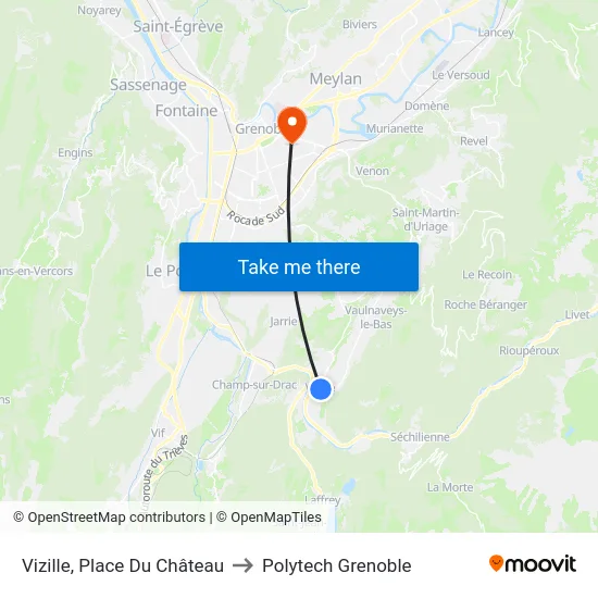 Vizille, Place Du Château to Polytech Grenoble map