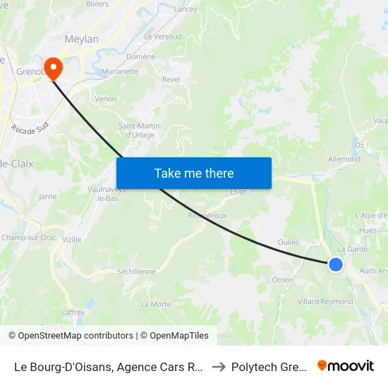 Le Bourg-D'Oisans, Agence Cars Region Vfd to Polytech Grenoble map