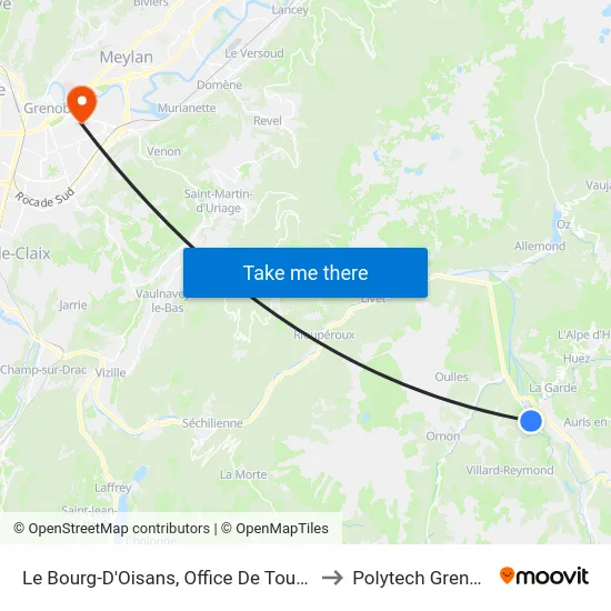 Le Bourg-D'Oisans, Office De Tourisme to Polytech Grenoble map