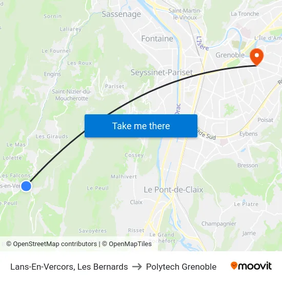 Lans-En-Vercors, Les Bernards to Polytech Grenoble map