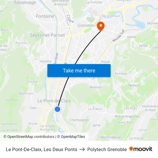 Le Pont-De-Claix, Les Deux Ponts to Polytech Grenoble map
