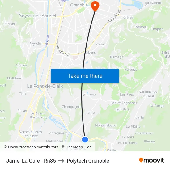 Jarrie, La Gare - Rn85 to Polytech Grenoble map