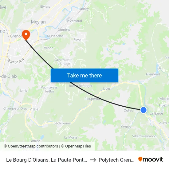 Le Bourg-D'Oisans, La Paute-Pont(Rn91) to Polytech Grenoble map