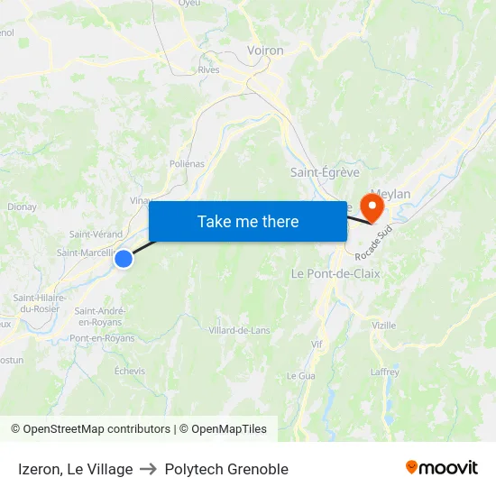 Izeron, Le Village to Polytech Grenoble map