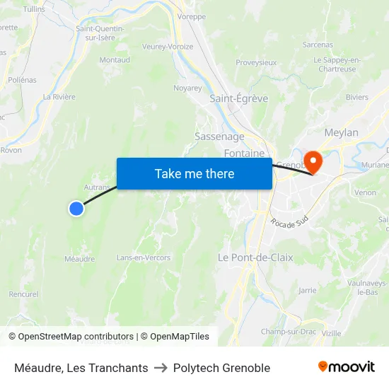 Méaudre, Les Tranchants to Polytech Grenoble map