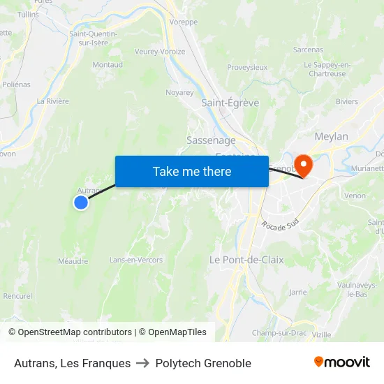 Autrans, Les Franques to Polytech Grenoble map