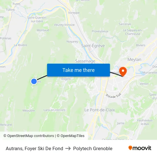 Autrans, Foyer Ski De Fond to Polytech Grenoble map