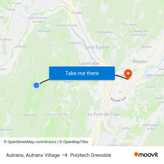 Autrans, Autrans Village to Polytech Grenoble map